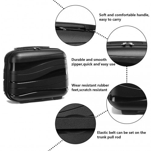 K2094L - Kono 14 Inch Lightweight Polypropylene Hard Shell Vanity Case - Black - Easy Luggage