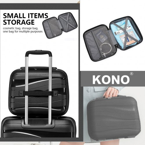 K2094L - Kono 14 Inch Lightweight Polypropylene Hard Shell Vanity Case - Black - Easy Luggage