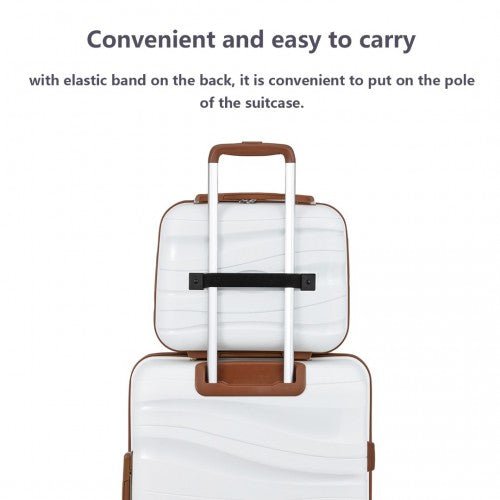 K2094L - Kono 14 Inch Lightweight Polypropylene Hard Shell Vanity Case - Cream - Easy Luggage