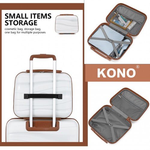 K2094L - Kono 14 Inch Lightweight Polypropylene Hard Shell Vanity Case - Cream - Easy Luggage