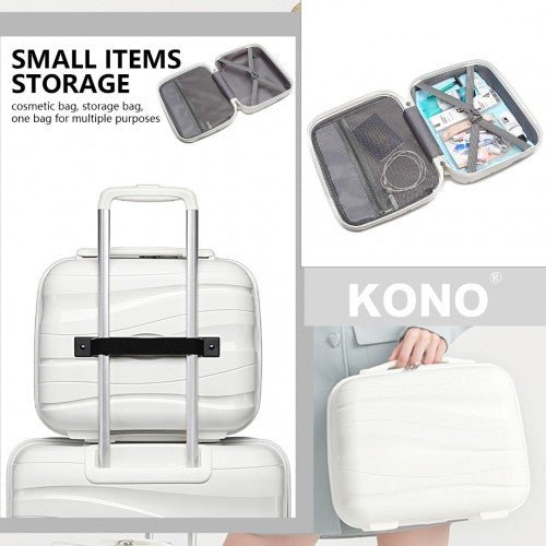 K2094L - Kono 14 Inch Lightweight Polypropylene Hard Shell Vanity Case - Cream White - Easy Luggage