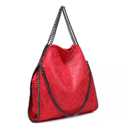 Easy Luggage S1760 - Miss Lulu Metallic Effect Chain Tote Bag - Red