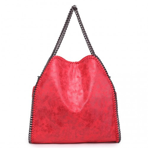 Easy Luggage S1760 - Miss Lulu Metallic Effect Chain Tote Bag - Red
