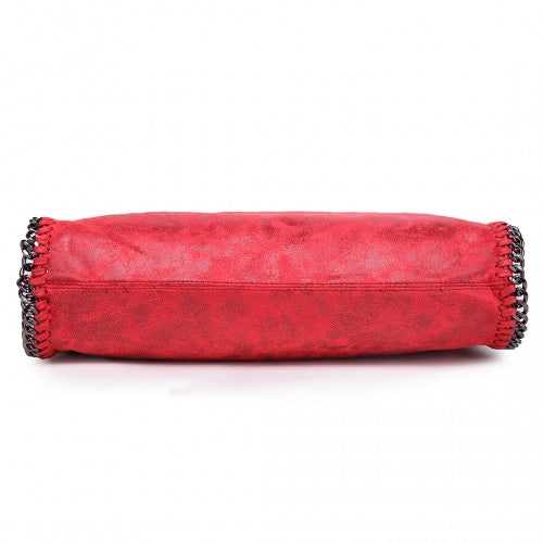 Easy Luggage S1760 - Miss Lulu Metallic Effect Chain Tote Bag - Red