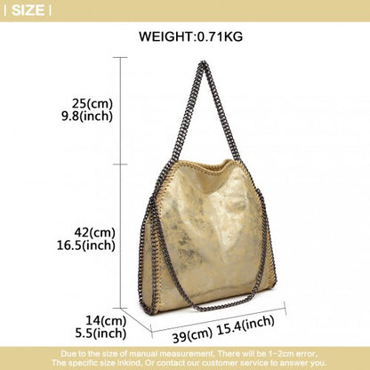 Easy Luggage S1760 - Miss Lulu Metallic Effect Chain Tote Bag - Yellow