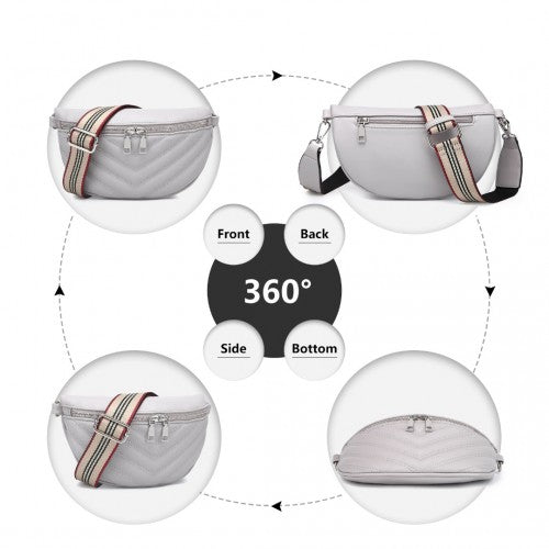 Easy Luggage LB2307 - Miss Lulu Wide Strap Bum Bag Lightweight Adjustable Waist Bag - Grey