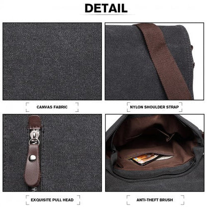 Easy Luggage E1824-1 - Kono RFID-Blocking Retro Style Canvas Cross Body Messenger Bag - Black