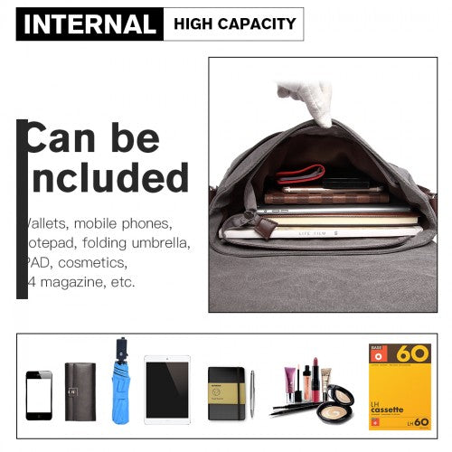 Easy Luggage E1824-1 - Kono RFID-Blocking Retro Style Canvas Cross Body Messenger Bag - Grey