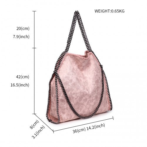 Easy Luggage S1760 - Miss Lulu Metallic Effect Chain Tote Bag - Nude
