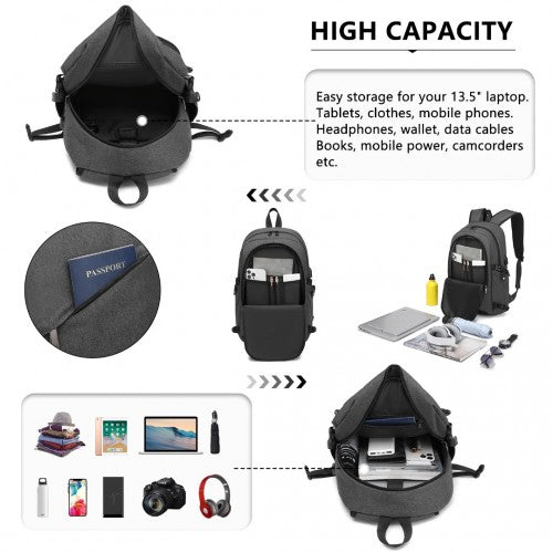 Easy Luggage E6715 - Kono Business Laptop Backpack with USB Charging Port - Dark Grey