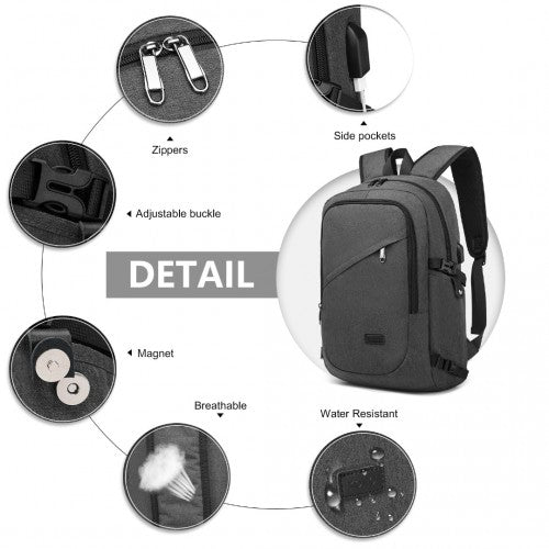 Easy Luggage E6715 - Kono Business Laptop Backpack with USB Charging Port - Dark Grey