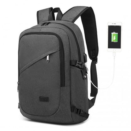 Easy Luggage E6715 - Kono Business Laptop Backpack with USB Charging Port - Dark Grey