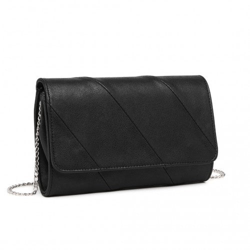 Easy Luggage EH2257 - Miss Lulu Stylish Twill Clutch Leather Chain Evening Bag - Black