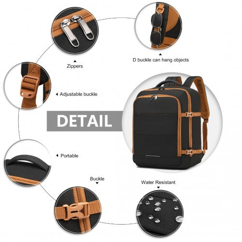 Easy Luggage EM2232 - Kono Multi-level High-capacity Cabin Bag Travel Backpack - Black And Brown