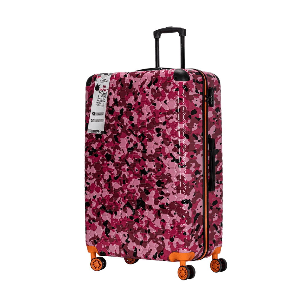 Easy Luggage Eagle Camouflage Print Lightweight 4 Wheel ABS Hard Shell Luggage Suitcase Pink