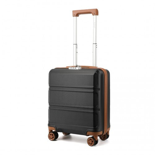 Easy Luggage K1871-1L - Kono ABS 16 Inch Sculpted Horizontal Design Cabin Luggage - Black And Brown