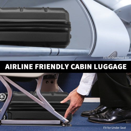 Easy Luggage K1871-1L - Kono ABS 16 Inch Sculpted Horizontal Design Cabin Luggage - Black