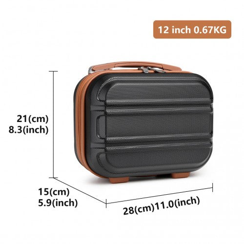 Easy Luggage K1871-1L - Kono 12 Inch Lightweight Hard Shell ABS Vanity Case - Black And Brown