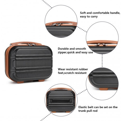 Easy Luggage K1871-1L - Kono 12 Inch Lightweight Hard Shell ABS Vanity Case - Black And Brown