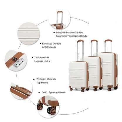 Easy Luggage K1871-1L - Kono ABS Sculpted Horizontal Design 3 Piece Suitcase Set - Cream