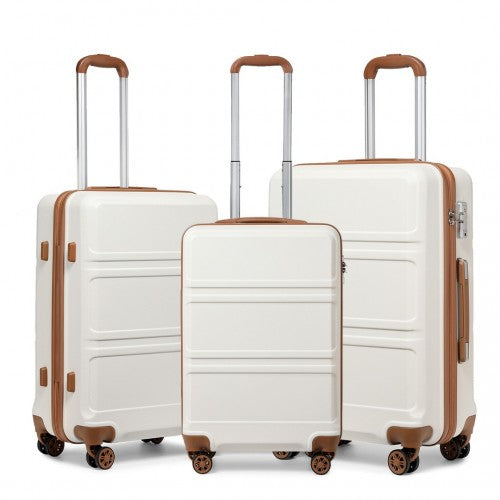Easy Luggage K1871-1L - Kono ABS Sculpted Horizontal Design 3 Piece Suitcase Set - Cream