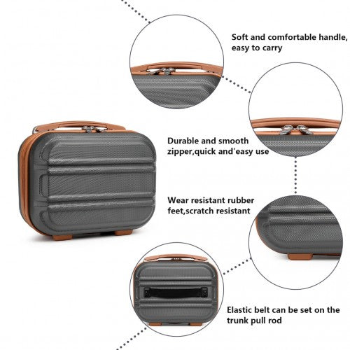 Easy Luggage K1871-1L - Kono 12 Inch Lightweight Hard Shell ABS Vanity Case - Grey And Brown