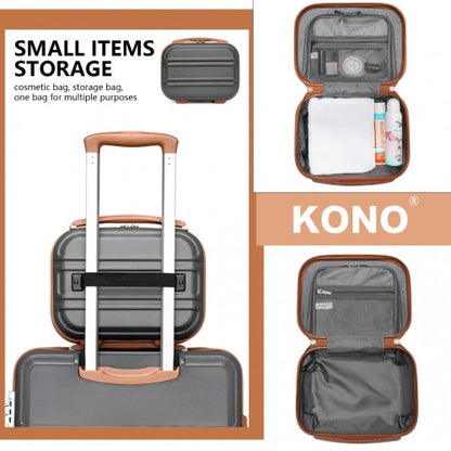 Easy Luggage K1871-1L - Kono 12 Inch Lightweight Hard Shell ABS Vanity Case - Grey And Brown