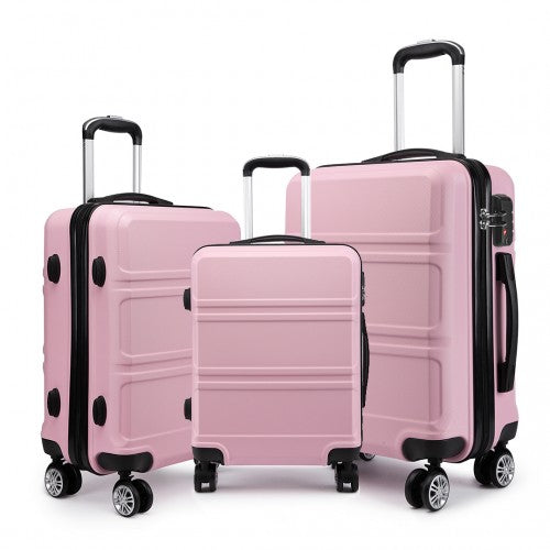Easy Luggage K1871-1L - Kono ABS Sculpted Horizontal Design 3 Piece Suitcase Set - Pink