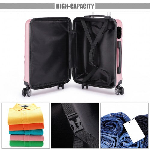 Easy Luggage K1871-1L - Kono ABS Sculpted Horizontal Design 3 Piece Suitcase Set - Pink