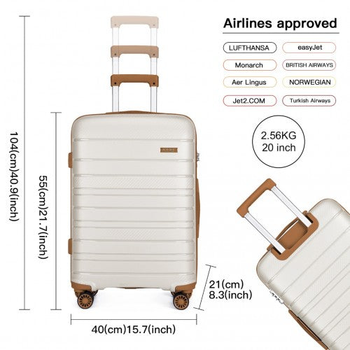 Easy Luggage K2091L - Kono 20 Inch Multi Texture Hard Shell PP Suitcase - Classic Collection - Cream