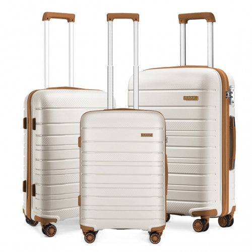 Easy Luggage K2091L - Kono Multi Texture Hard Shell PP Suitcase 3 Pieces Set - Classic Collection - Cream