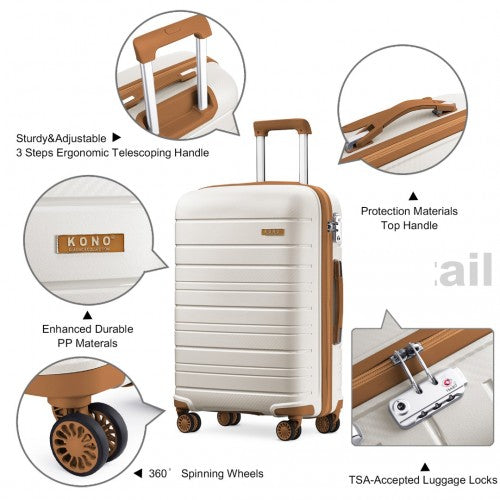 Easy Luggage K2091L - Kono 20 Inch Multi Texture Hard Shell PP Suitcase - Classic Collection - Cream