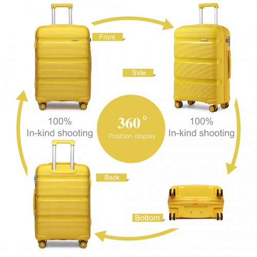 Easy Luggage K2092L - Kono Bright Hard Shell PP Suitcase With TSA Lock And Vanity Case 4 Pieces Set - Classic Collection - Yellow