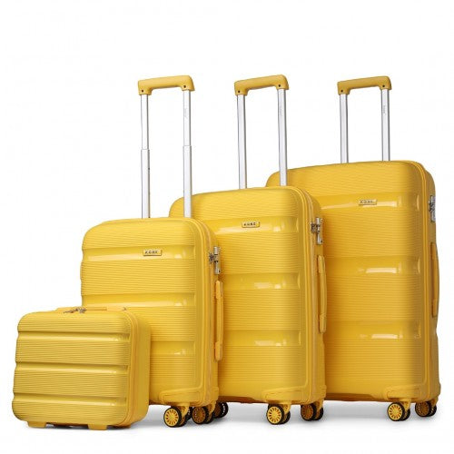 Easy Luggage K2092L - Kono Bright Hard Shell PP Suitcase With TSA Lock And Vanity Case 4 Pieces Set - Classic Collection - Yellow