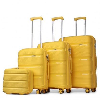 Easy Luggage K2092L - Kono Bright Hard Shell PP Suitcase With TSA Lock And Vanity Case 4 Pieces Set - Classic Collection - Yellow