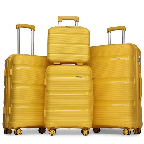 Easy Luggage K2092L - Kono Bright Hard Shell PP Suitcase With TSA Lock And Vanity Case 4 Pieces Set - Classic Collection - Yellow