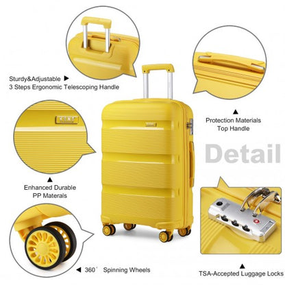 Easy Luggage K2092L - Kono Bright Hard Shell PP Suitcase With TSA Lock And Vanity Case 4 Pieces Set - Classic Collection - Yellow