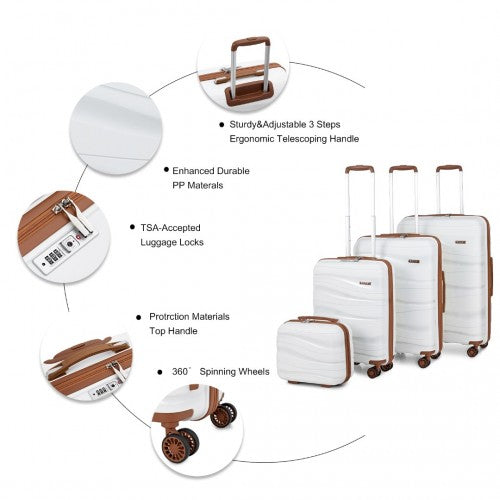 Easy Luggage K2094L - Kono Lightweight Polypropylene Hard Shell 4 Piece Suitcase Set With TSA Lock And Vanity Case - Cream