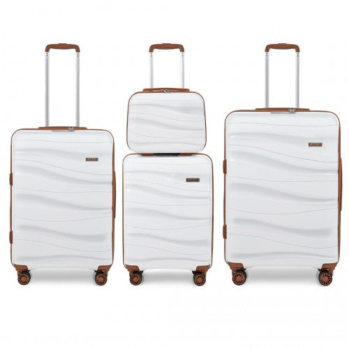 Easy Luggage K2094L - Kono Lightweight Polypropylene Hard Shell 4 Piece Suitcase Set With TSA Lock And Vanity Case - Cream