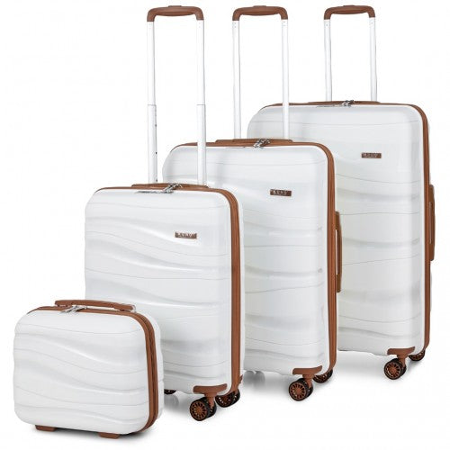 Easy Luggage K2094L - Kono Lightweight Polypropylene Hard Shell 4 Piece Suitcase Set With TSA Lock And Vanity Case - Cream