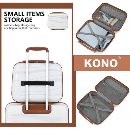 Easy Luggage K2094L - Kono Lightweight Polypropylene Hard Shell 4 Piece Suitcase Set With TSA Lock And Vanity Case - Cream