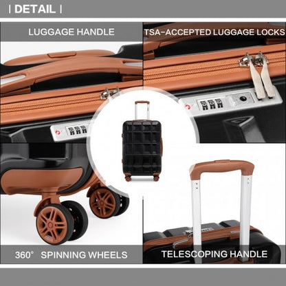 Easy Luggage K2292L - Kono Lightweight Hard Shell ABS Suitcase With TSA Lock And Vanity Case 4 Piece Set - Black And Brown