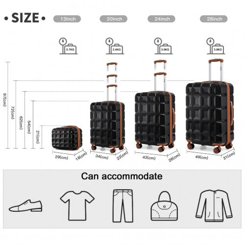 Easy Luggage K2292L - Kono Lightweight Hard Shell ABS Suitcase With TSA Lock And Vanity Case 4 Piece Set - Black And Brown