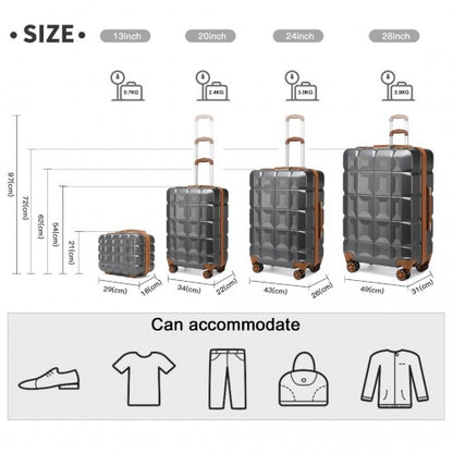 Easy Luggage K2292L - Kono Lightweight Hard Shell ABS Suitcase With TSA Lock And Vanity Case 4 Piece Set - Grey