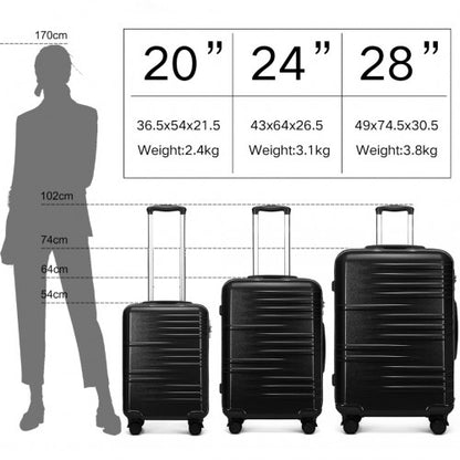 Easy Luggage K2391L - British Traveller 3 Pcs Set Durable Polycarbonate and ABS Hard Shell Suitcase With TSA Lock - Black