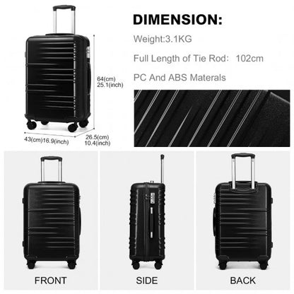 Easy Luggage K2391L - British Traveller 24 Inch Durable Polycarbonate and ABS Hard Shell Suitcase With TSA Lock - Black