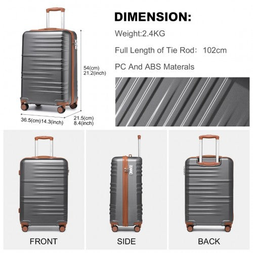 Easy Luggage K2391L - British Traveller 20 Inch Durable Polycarbonate and ABS Hard Shell Suitcase With TSA Lock - Grey And Brown