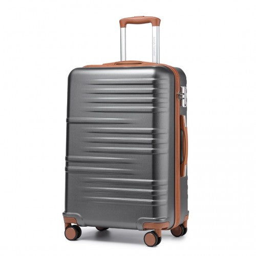 Easy Luggage K2391L - British Traveller 24 Inch Durable Polycarbonate and ABS Hard Shell Suitcase With TSA Lock - Grey And Brown