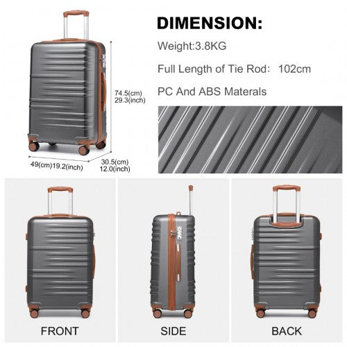 Easy Luggage K2391L - British Traveller 28 Inch Durable Polycarbonate and ABS Hard Shell Suitcase With TSA Lock - Grey And Brown