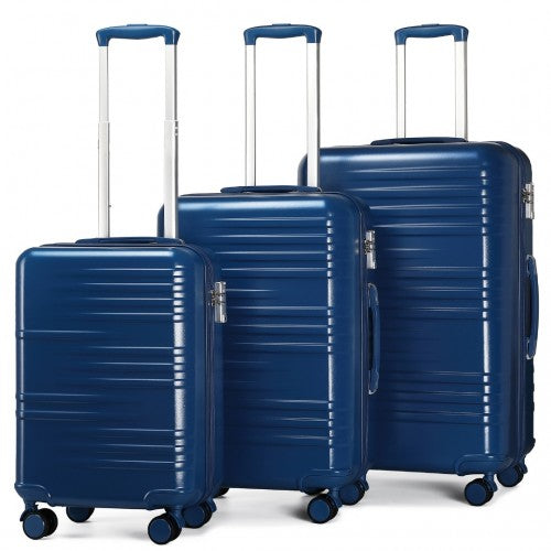 Easy Luggage K2391L - British Traveller 3 Pcs Set Durable Polycarbonate and ABS Hard Shell Suitcase With TSA Lock - Navy